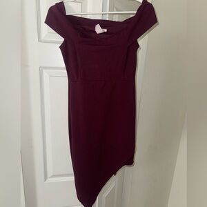 Fashion Nova Asymmetrical Burgundy Dress